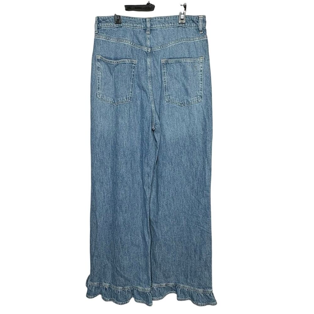 Pilcro Solene High Rise Wide Leg Ruffle Flare Blue Denim Jeans Size 30 Tall - Picture 4 of 15